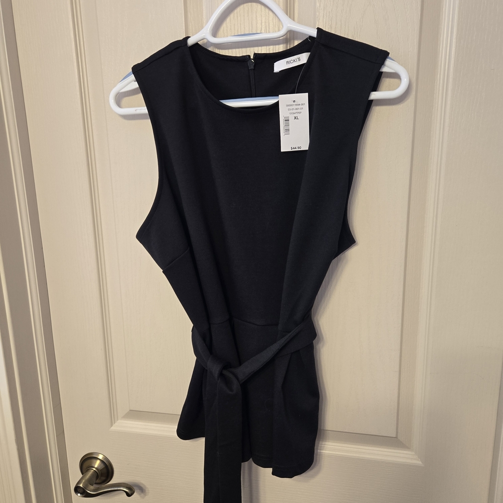 Ricki's Elegant Black Sleeveless Tie Waist Peplum Top
